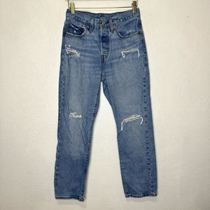 Levi's 501 Women's 26x28 Button Fly Distressed Jeans 100% Cotton Medium Wash